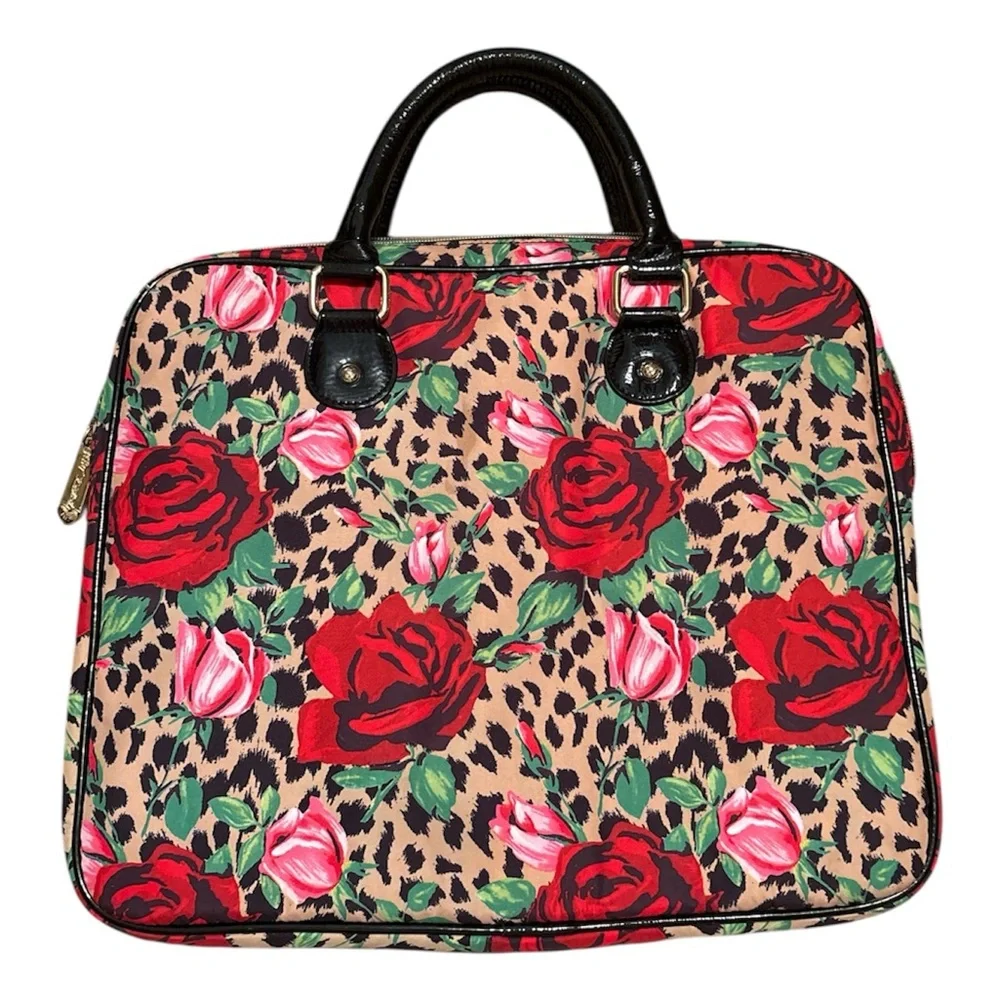 Betsey Johnson Red and Black Laptop Bag with Bold Roses Design No Strap
